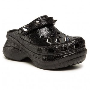 NEW Crocs Classic Bae Glitter Stud Women’s Wedge Clogs Shoes Black Size 7